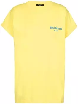 Balmain футболка из хлопка с флокированным логотипом, желтый