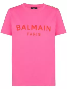 Balmain футболка из хлопка с логотипом, розовый