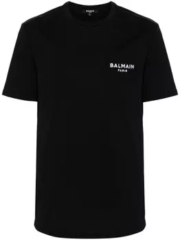 Balmain футболка из хлопка с вышитым логотипом, черный