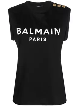 Balmain футболка с декоративными пуговицами и логотипом, черный