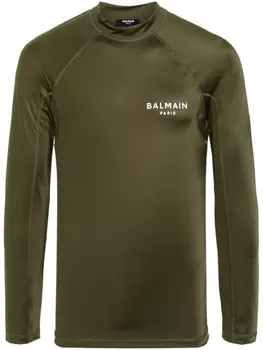 Balmain футболка с длинными рукавами и логотипом, зеленый