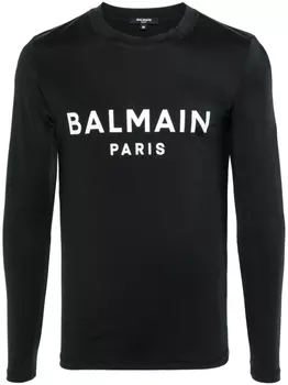 Balmain футболка с длинными рукавами и логотипом, черный