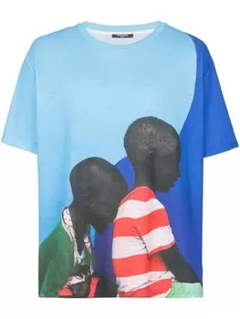 Balmain футболка с графичным принтом, синий