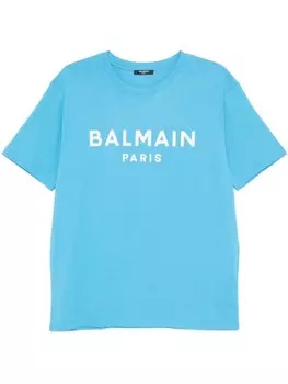 Balmain футболка с короткими рукавами и принтом логотипа, синий