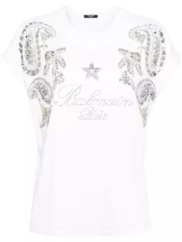 Balmain футболка с кристаллами, белый