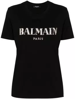 Balmain футболка с логотипом из кристаллов, черный