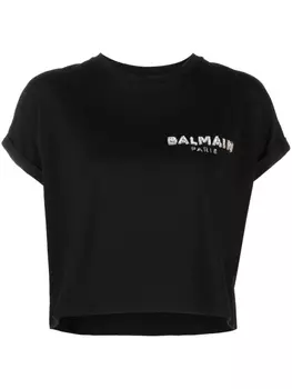 Balmain футболка с логотипом из пайеток, черный
