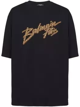 Balmain футболка с вышитым логотипом, черный