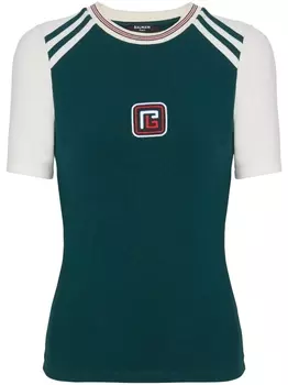 Balmain футболка с вышивкой PB, зеленый