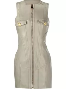 Balmain глянцевое платье без рукавов, нейтральный цвет