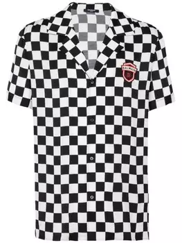 Balmain гоночная клетчатая атласная рубашка, белый