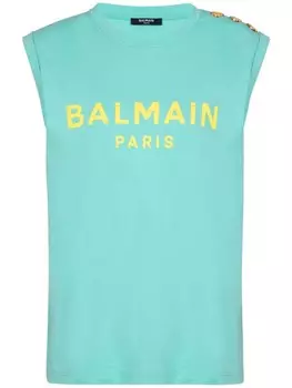 Balmain хлопковая майка с логотипом, синий