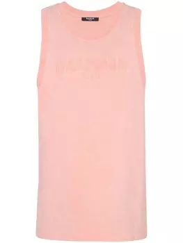 Balmain хлопковая майка с вышитым логотипом, розовый