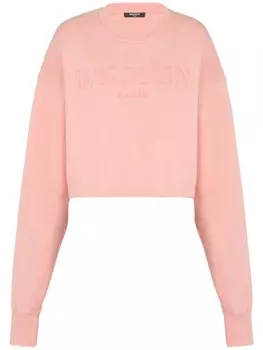 Balmain хлопковая толстовка с вышитым логотипом, розовый
