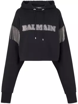 Balmain худи из органического хлопка с бахромой, черный