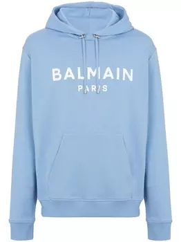 Balmain худи из органического хлопка с логотипом, синий