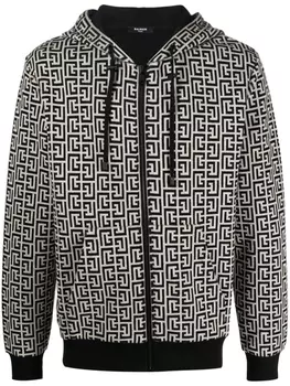 Balmain худи на молнии с логотипом, черный