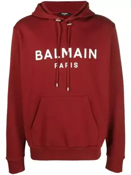 Balmain худи с кулиской и логотипом, красный