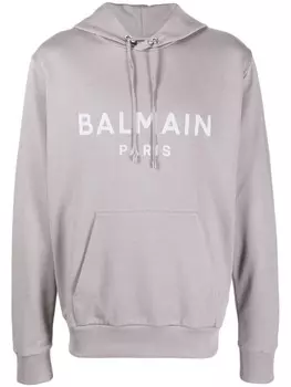 Balmain худи с кулиской и логотипом, серый