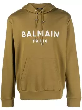 Balmain худи с кулиской и логотипом, зеленый