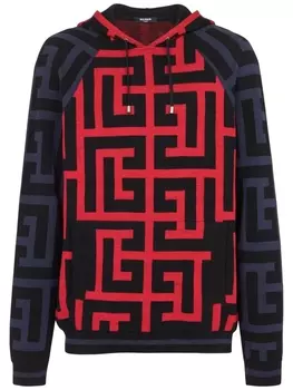 Balmain худи с кулиской и монограммой, синий