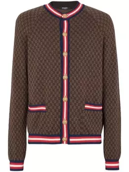 Balmain кардиган из шерсти с монограммой, коричневый
