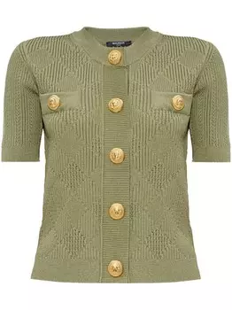 Balmain кардиган с ажурной вязкой в клетку, зеленый