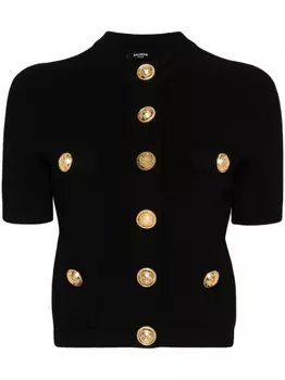 Balmain кардиган с короткими рукавами и тиснеными пуговицами, черный