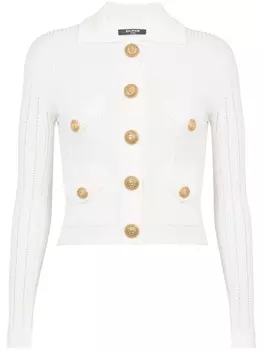 Balmain кардиган в рубчик на пуговицах, белый