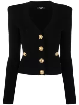 Balmain кардиган в рубчик с объемными плечами, черный