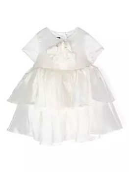 Balmain Kids атласное платье с цветочной аппликацией, нейтральный цвет