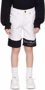 Balmain Kids Белые джинсовые шорты на повязке