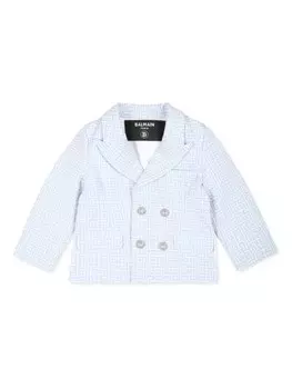 Balmain Kids блейзер из хлопковой смеси с узором-монограммой, синий