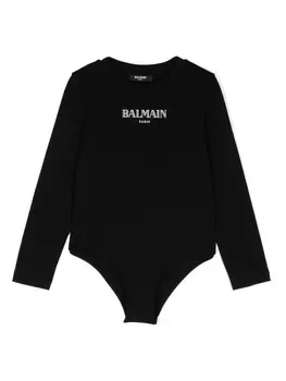 Balmain Kids боди с длинными рукавами и логотипом-аппликацией, черный