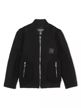 Balmain Kids бомбер на молнии с нашивкой-логотипом, черный