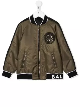 Balmain Kids бомбер с нашивкой-логотипом, зеленый