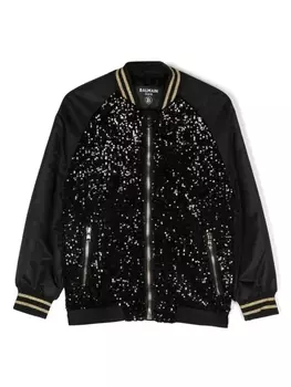Balmain Kids бомбер с пайетками, черный