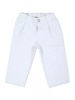 Balmain Kids брюки с монограммным узором и складками, синий