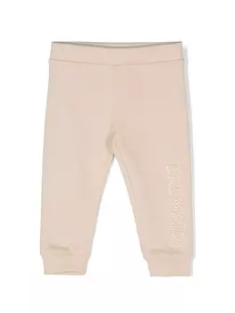 Balmain Kids брюки с тисненым логотипом, нейтральный цвет