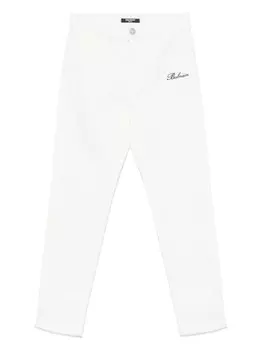 Balmain Kids брюки с вышитым логотипом, белый