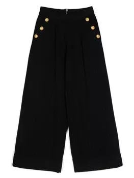 Balmain Kids брюки широкого кроя со складками, черный