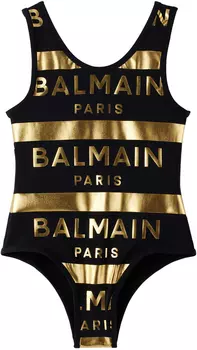 Balmain Kids Цельный купальник черного цвета в полоску