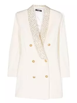 Balmain Kids двубортный блейзер со стразами, нейтральный цвет