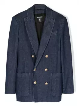 Balmain Kids двубортный пиджак из денима, синий