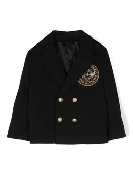 Balmain Kids двубортный пиджак с нашивкой-логотипом, черный