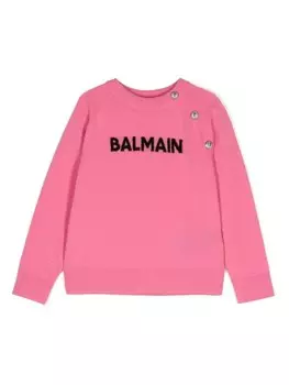 Balmain Kids джемпер из шерсти с жаккардовым логотипом, розовый