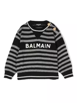 Balmain Kids джемпер из вирджинской шерсти с логотипом, черный
