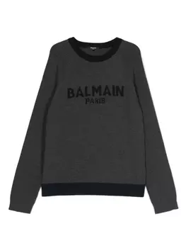Balmain Kids джемпер с круглым вырезом и логотипом, серый