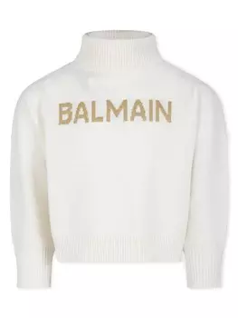 Balmain Kids джемпер с логотипом, связанный интарсией, белый