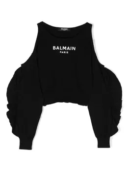 Balmain Kids джемпер с открытыми плечами и логотипом, черный